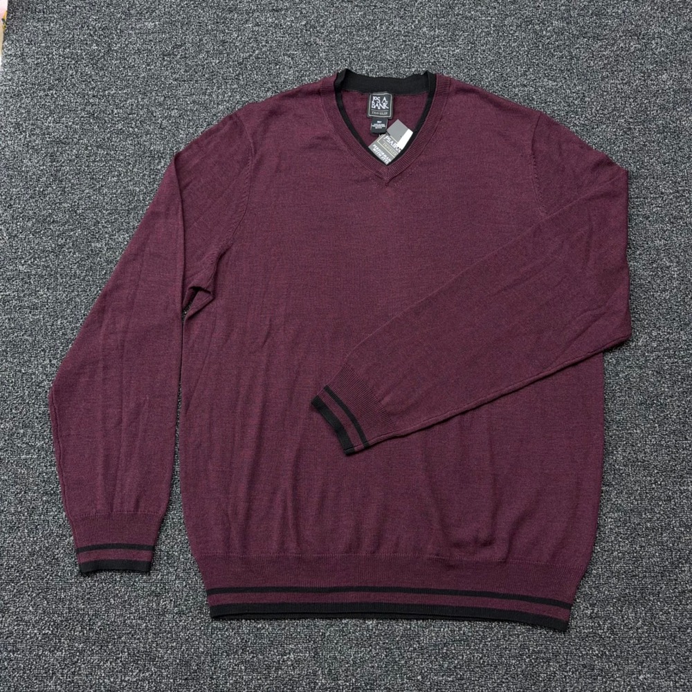 Jos A Bank Traveler Sweater Mens 2XLT Burgundy 100% Merino Wool V-Neck NWT